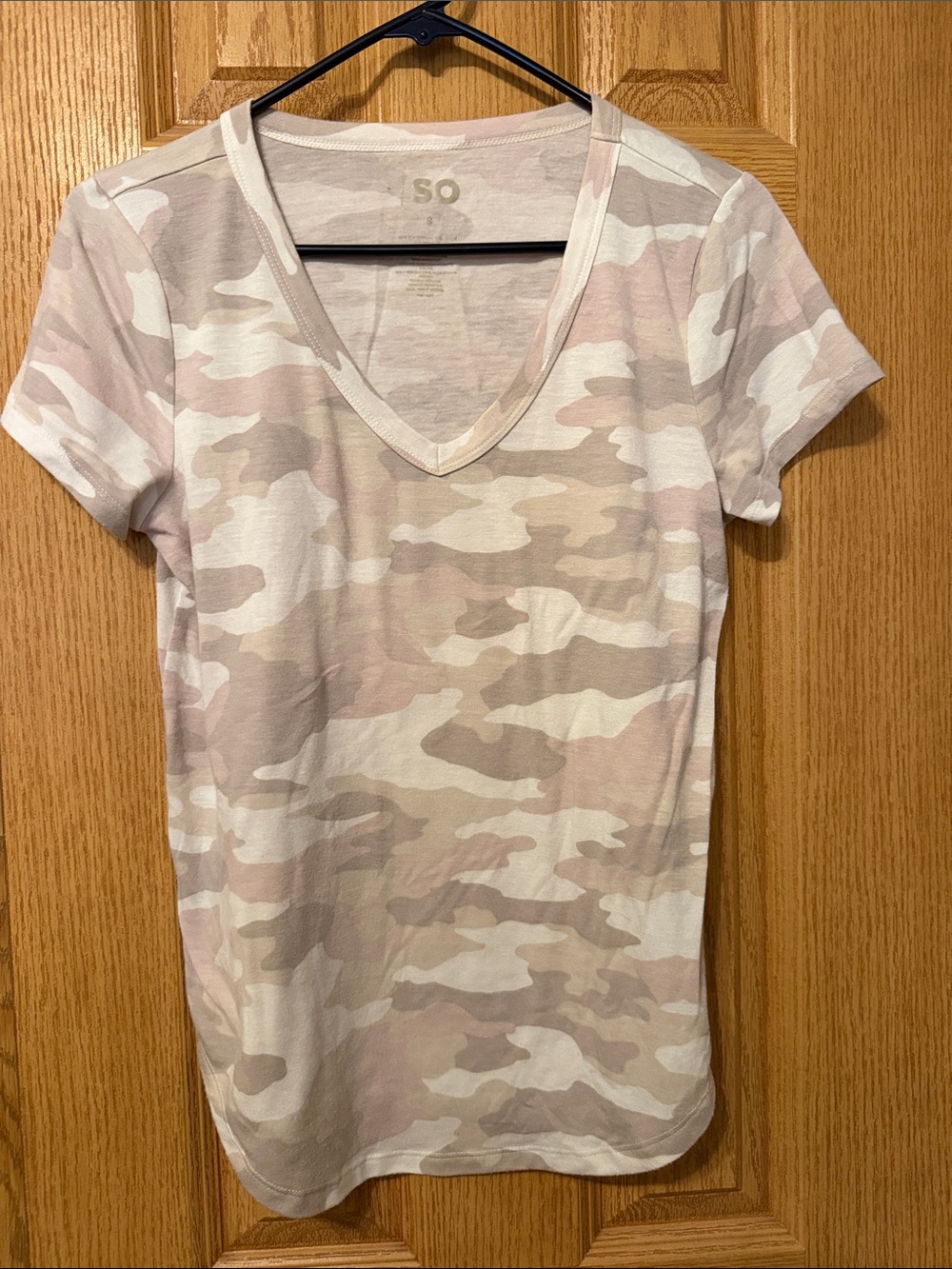 SO Light Pink and Cream Camo V-Neck Tee